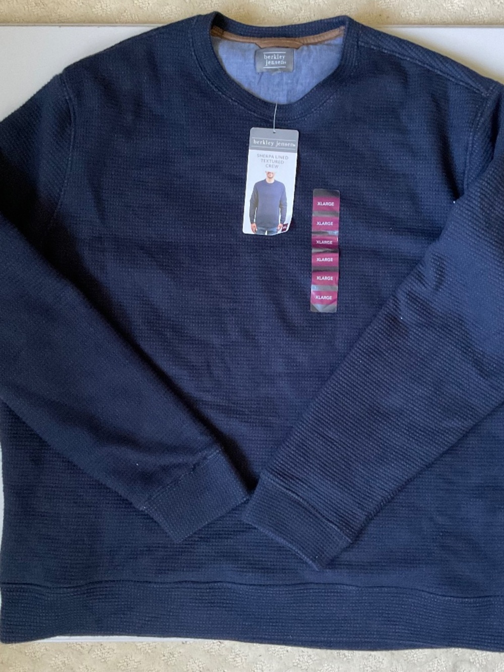 BRAND NEW Berkley Jensen XL Sherpa Lined Navy Textured Crew Pullover with Tags